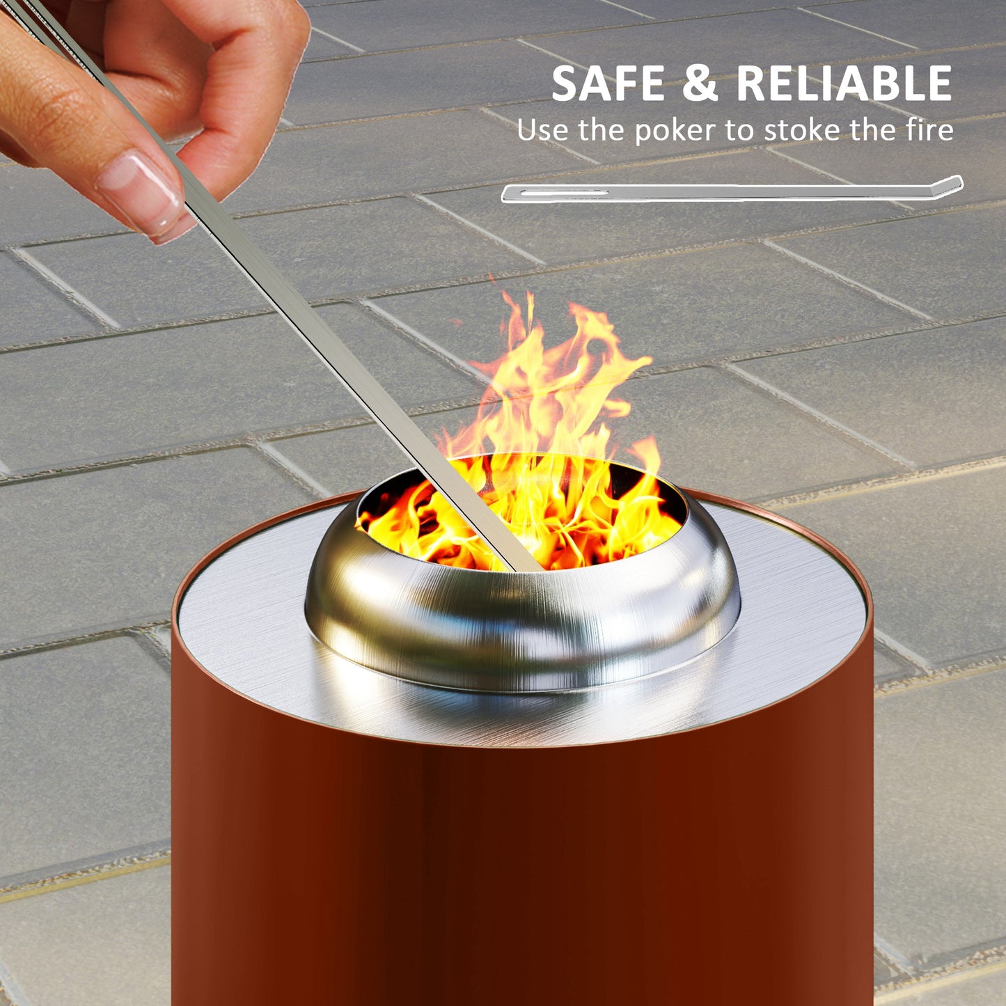 Outsunny Smokeless Fire Pit, 16x16cm Stainless Steel Portable Wood Burning Firepit with Poker for Garden Camping, Red
