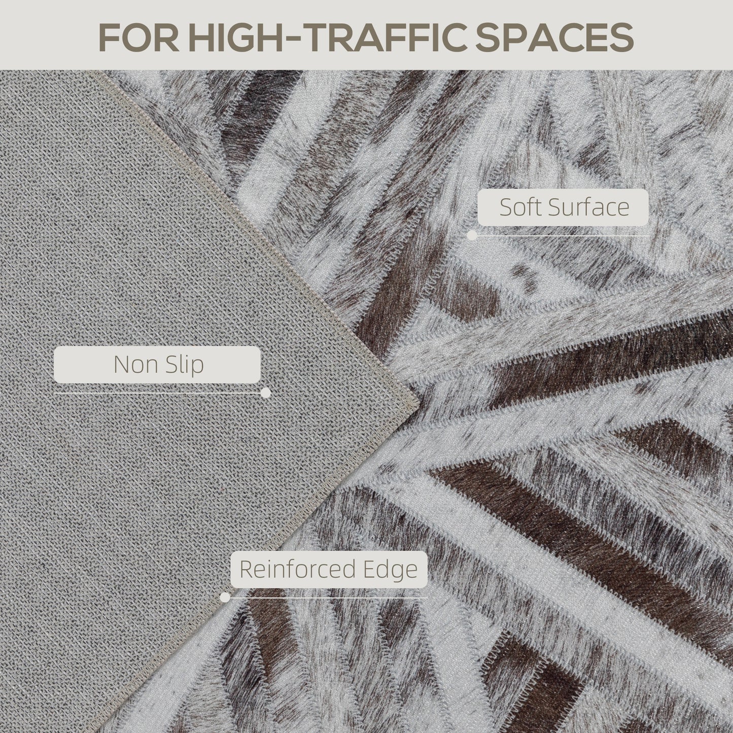 HOMCOM Modern Chenille Area Rug, Triangle Pattern, Non-Slip, Washable, 290 x 200 cm for Living Room/Bedroom/Office, Brown