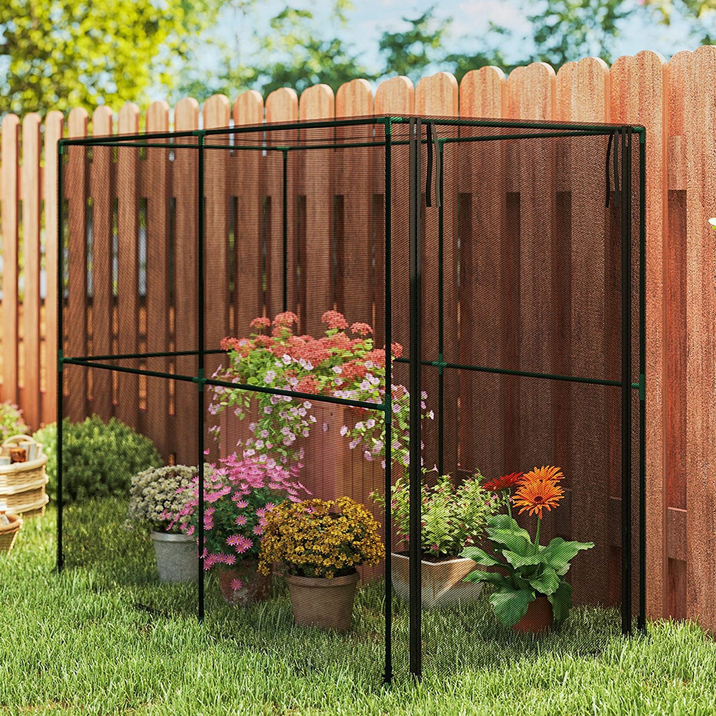 Outsunny Fruit Cage Bird Netting, Brassica Cage Plant Protection Tent with Zipped Door, Anti Bird, Insects, Small Animals, Black