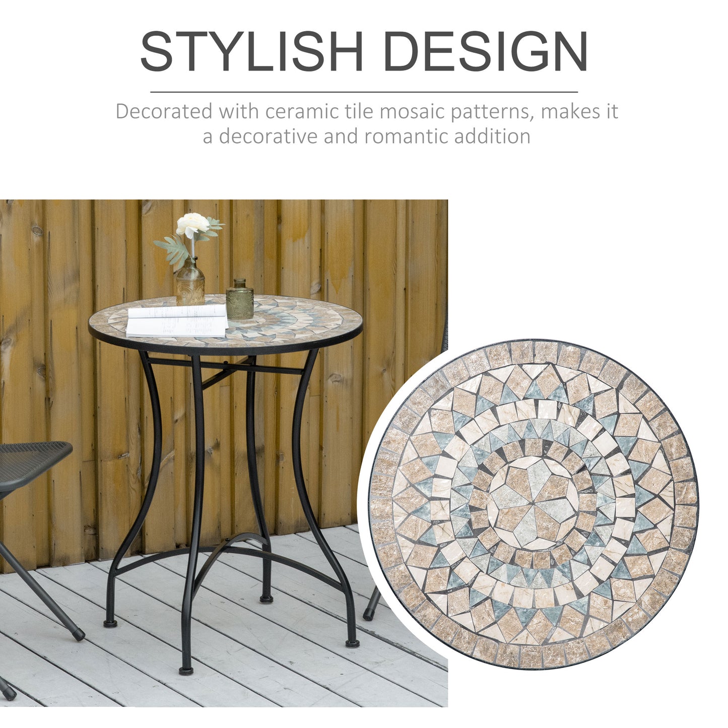 Outsunny Ø60cm Mosaic Outdoor Patio Table - Green