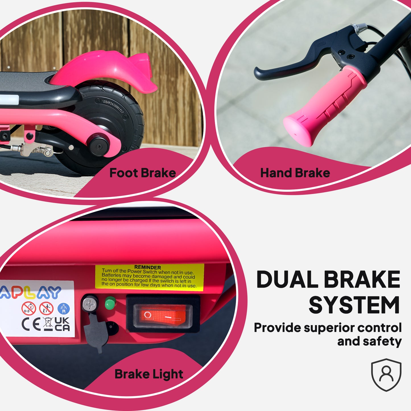 AIYAPLAY Kids Electric Scooter Ages 6-14, Dual Brakes, Flash Wheel, Light, Up to 12 KM/H & 10 KM Range, Pink