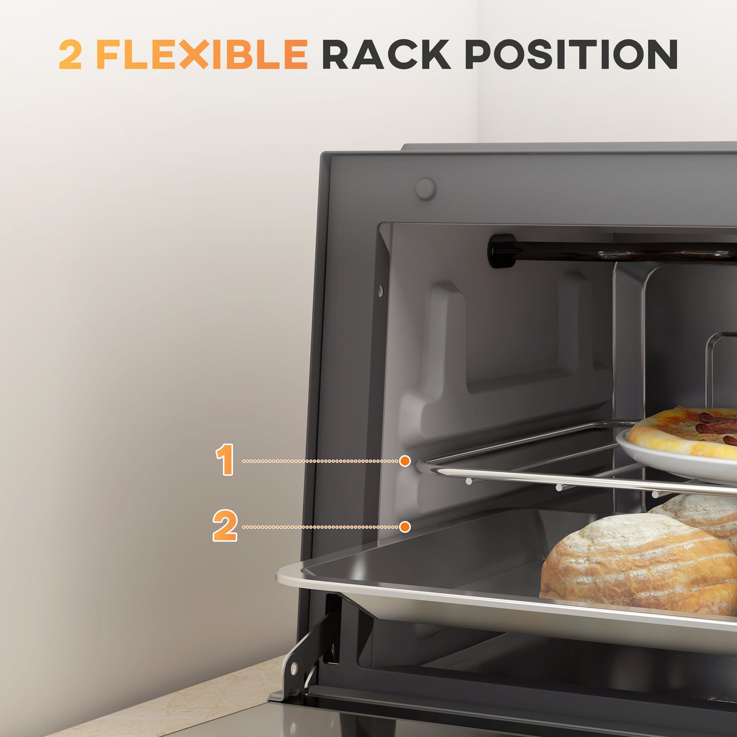 HOMCOM Mini Oven, 9L Countertop Electric Grill, Toaster Oven with Adjustable Temperature, Timer, Baking Tray and Wire Rack, 750W, Grey
