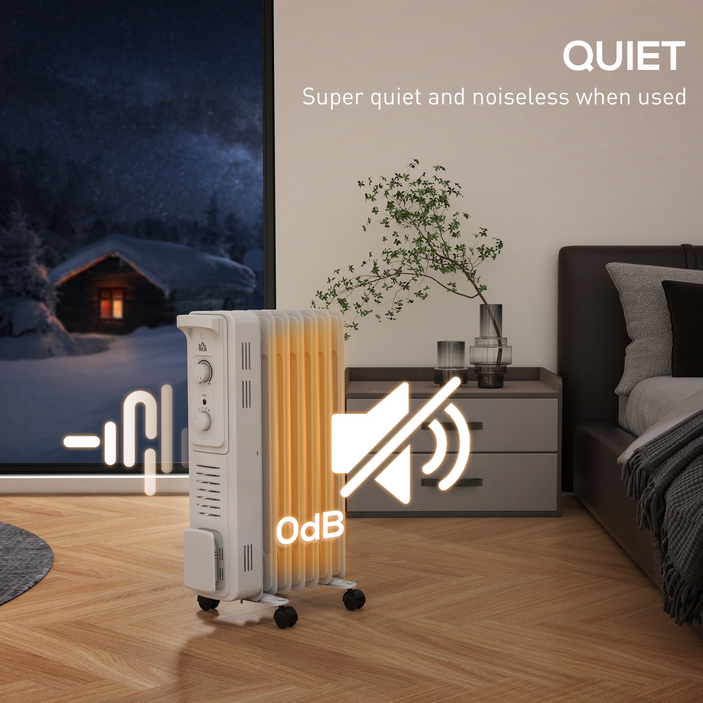 HOMCOM 1500W Quiet Oil Filled Radiator, 7 Fin White