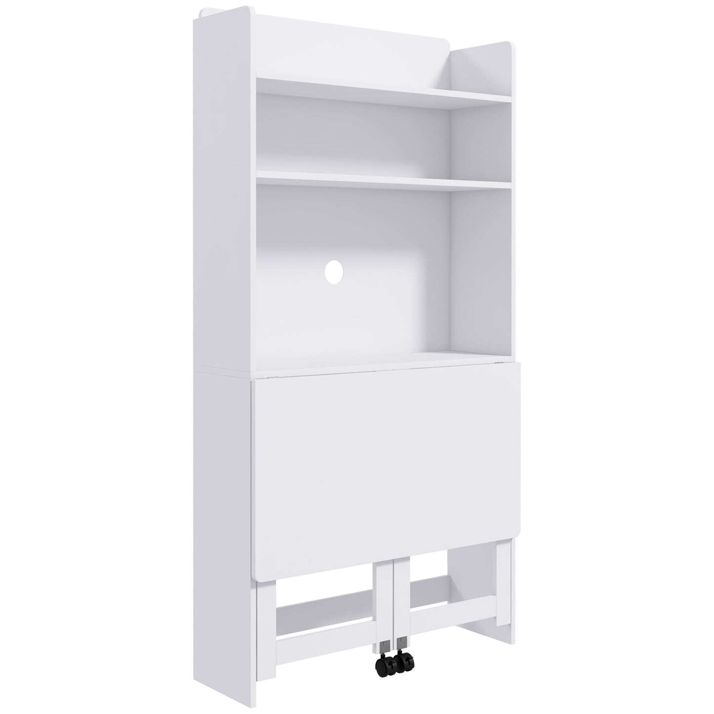 HOMCOM Computer desk with storage shelves, foldable top, 2 casters for bedroom & living room 80 x 69 x 155 cm white