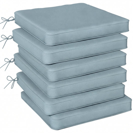 Outsunny Set of 6 Chair Cushion Seat Pads Dining Chair w/ Straps, Indoor Outdoor Removable Tie On Garden Patio, Light Grey