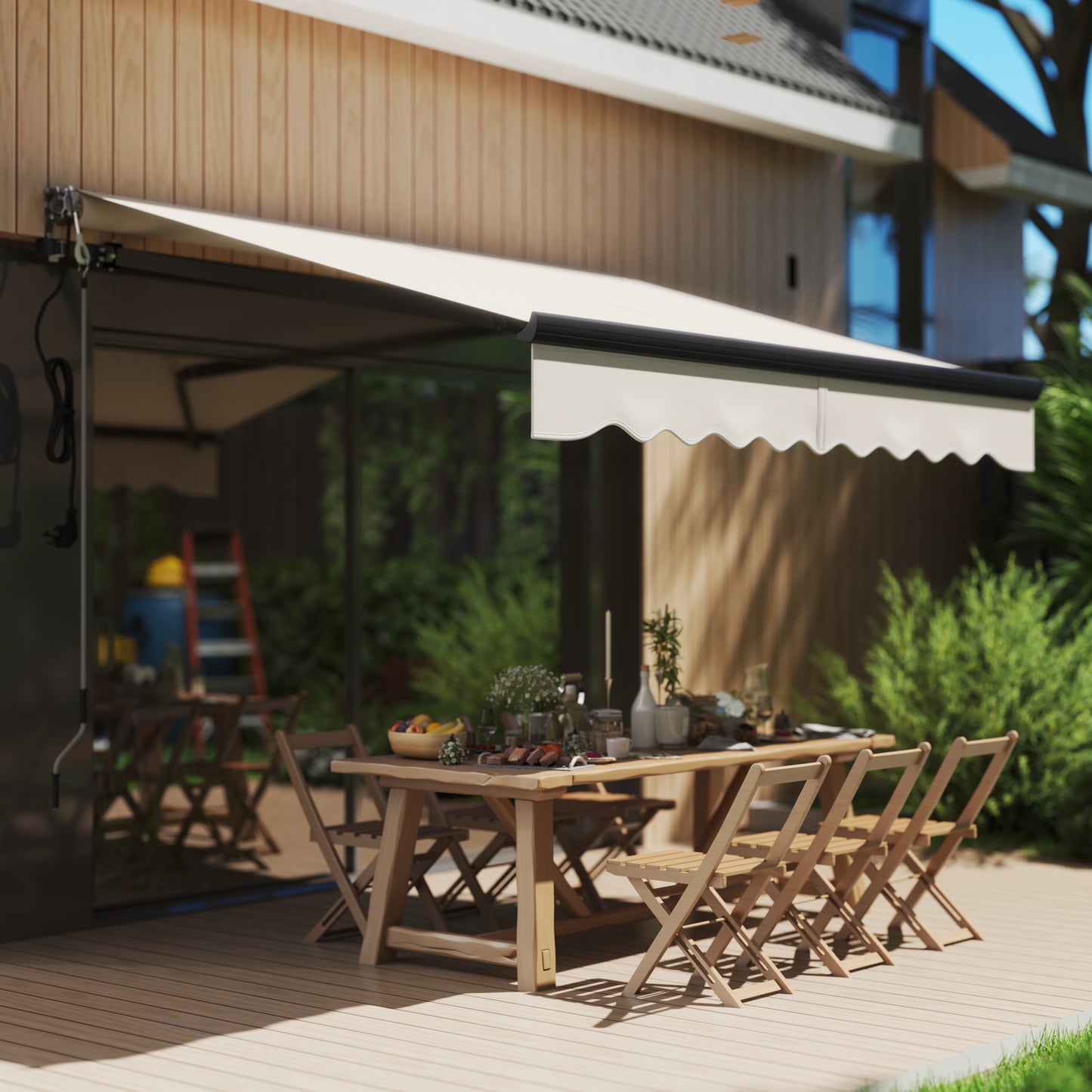 Outsunny Electric Awning, 2.5x2m Retractable Canopy with Remote, Aluminum Frame, UV30+ for Garden/Patio/Window, Beige
