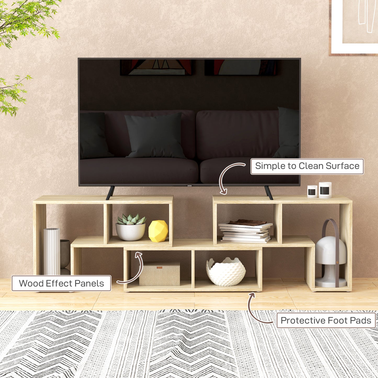 HOMCOM TV Stand for TVs up to 75", Storage Shelves, Extendable Entertainment Unit, Grey Oak