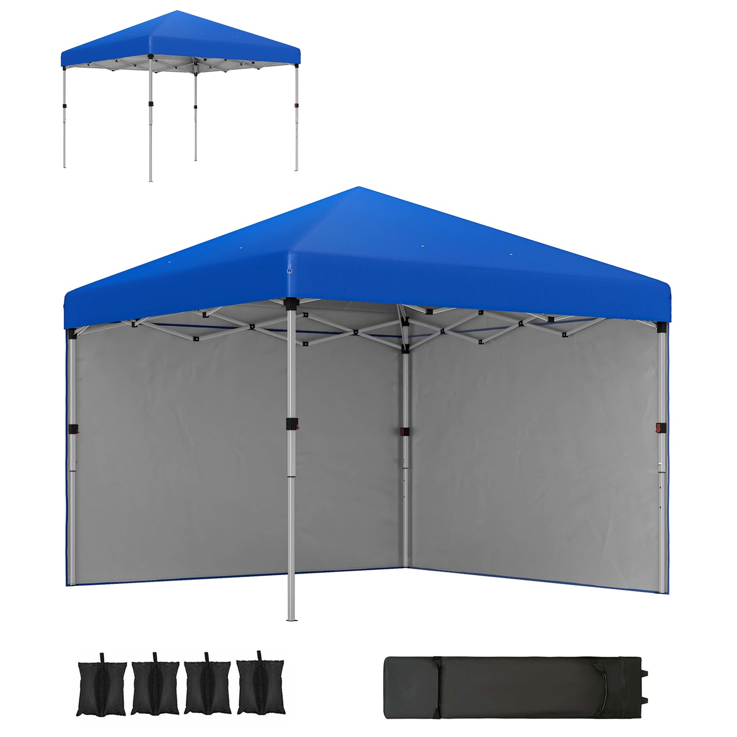 Outsunny Pop Up Gazebo 3x3m, UPF 30+, 2 Sidewalls, Leg Bags & Wheeled Bag, Height Adjustable Party Tent for Garden/Patio, Blue