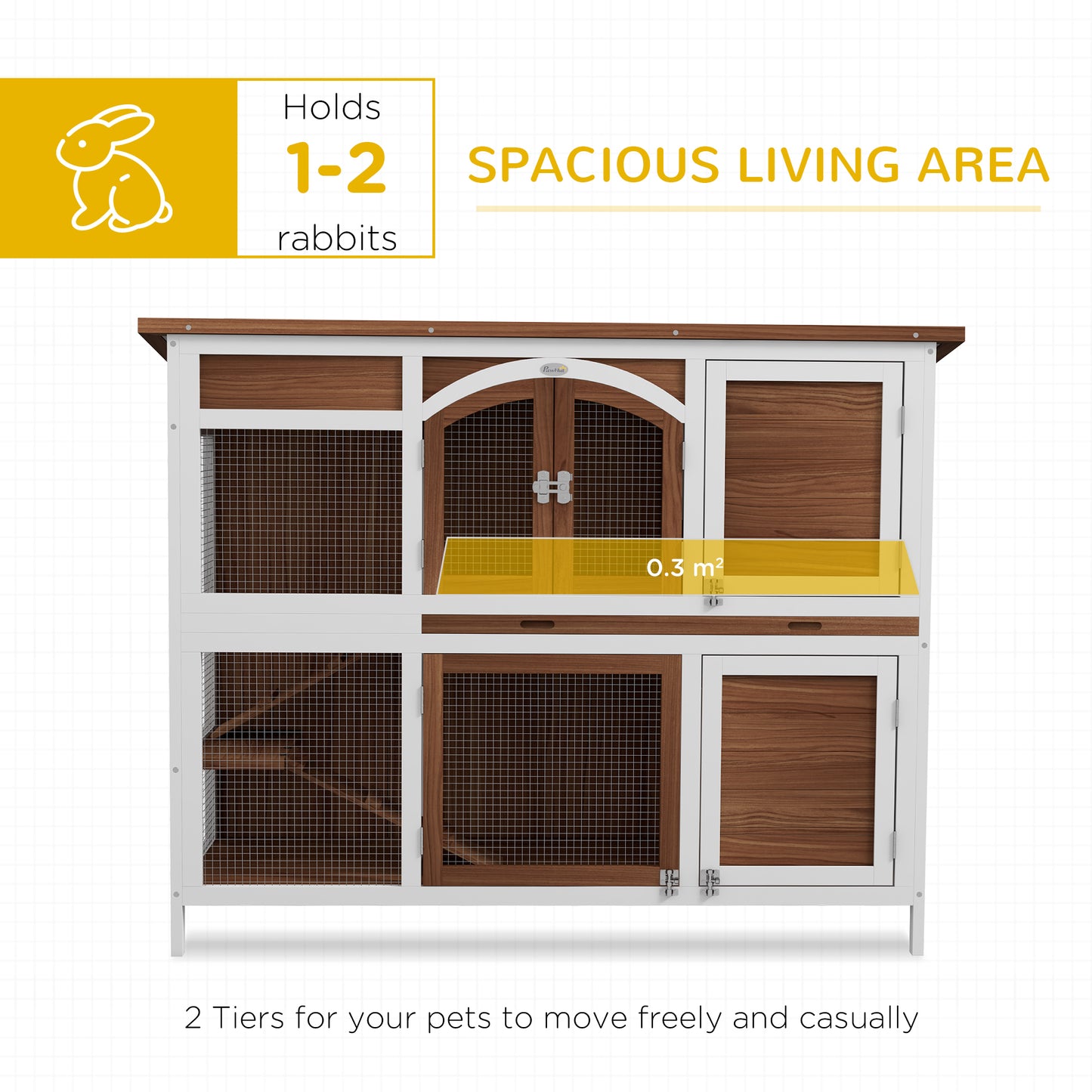 PawHut Two-Tier Wooden Pet Hutch with Openable Roof Slide-Out Tray