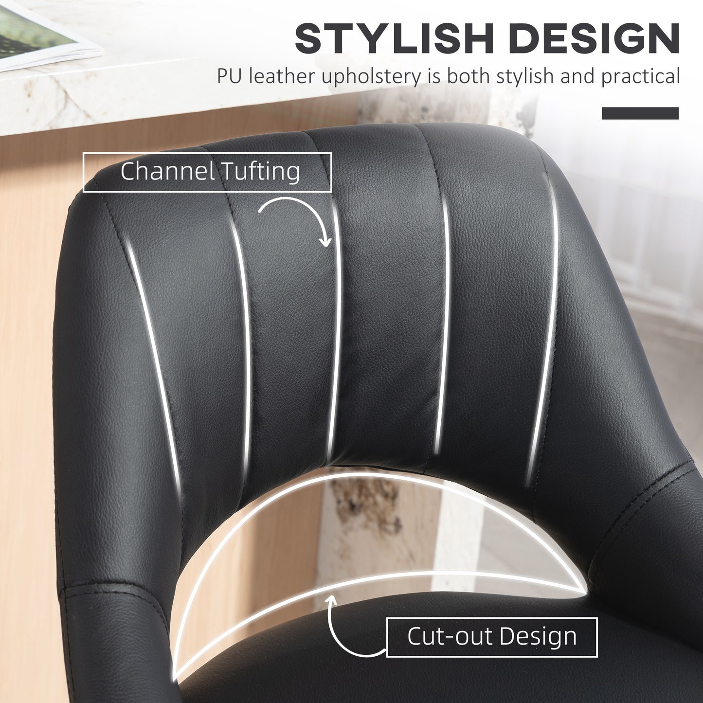 HOMCOM Set of Two Faux Leather Bar Stools - Black