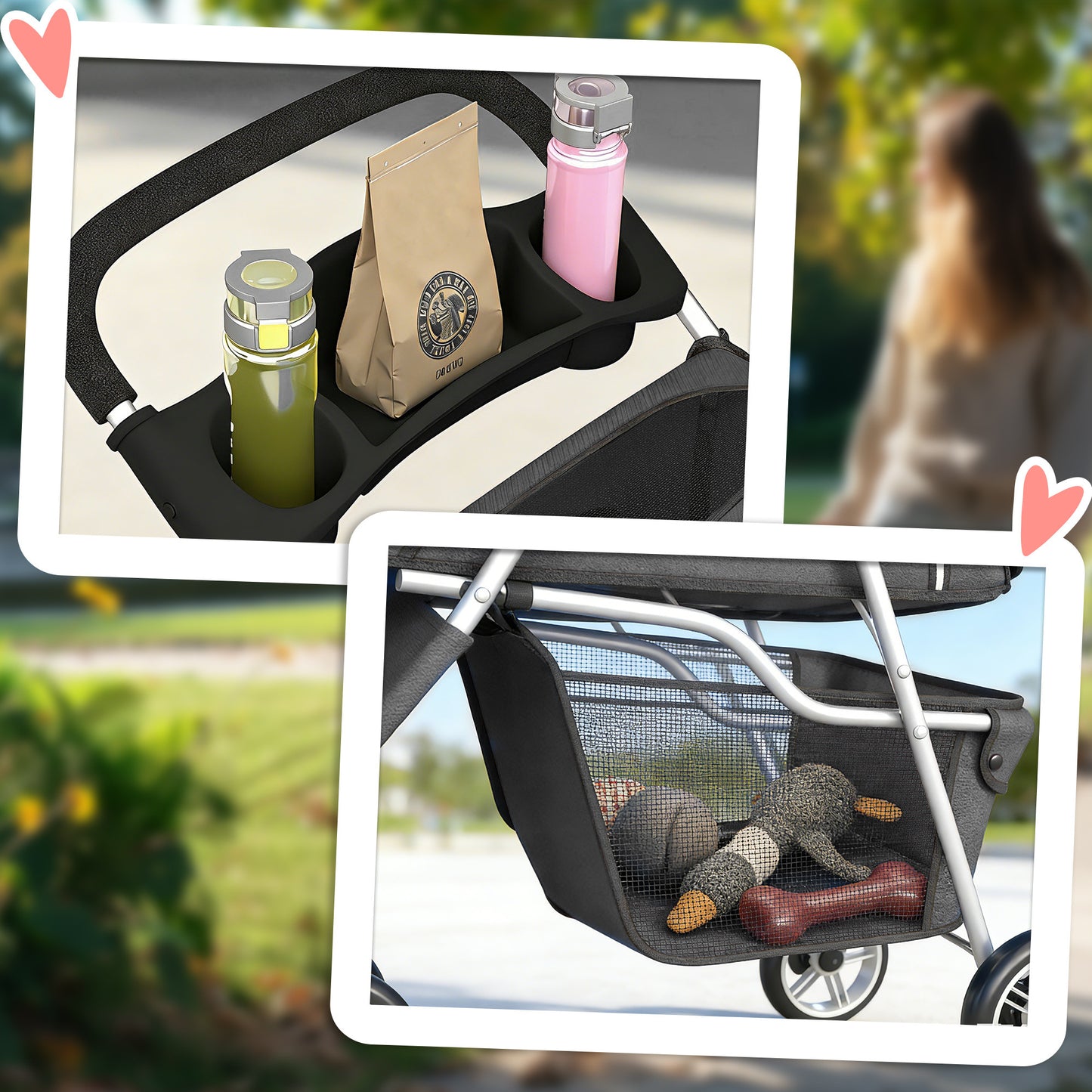 PawHut Dog Stroller, 3 Wheels Foldable Pet Stroller with Adjustable Canopy, Storage Basket for Small Mini Breeds, Dark Grey
