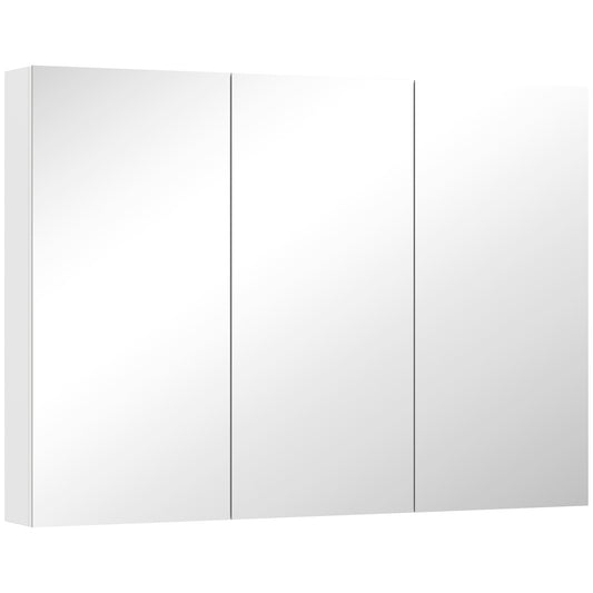 HOMCOM Bathroom Mirror Cabinet with Adjustable Shelves - White