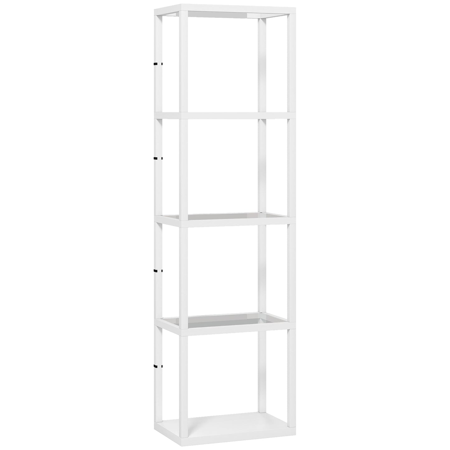 HOMCOM LED Dimmable Floor Lamp with 4 Glass Shelves, Modern Tall Standing Lamp for Living Room, Bedroom, Office, White