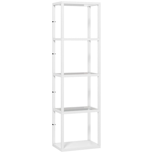 HOMCOM LED Dimmable Floor Lamp with 4 Glass Shelves, Modern Tall Standing Lamp for Living Room, Bedroom, Office, White