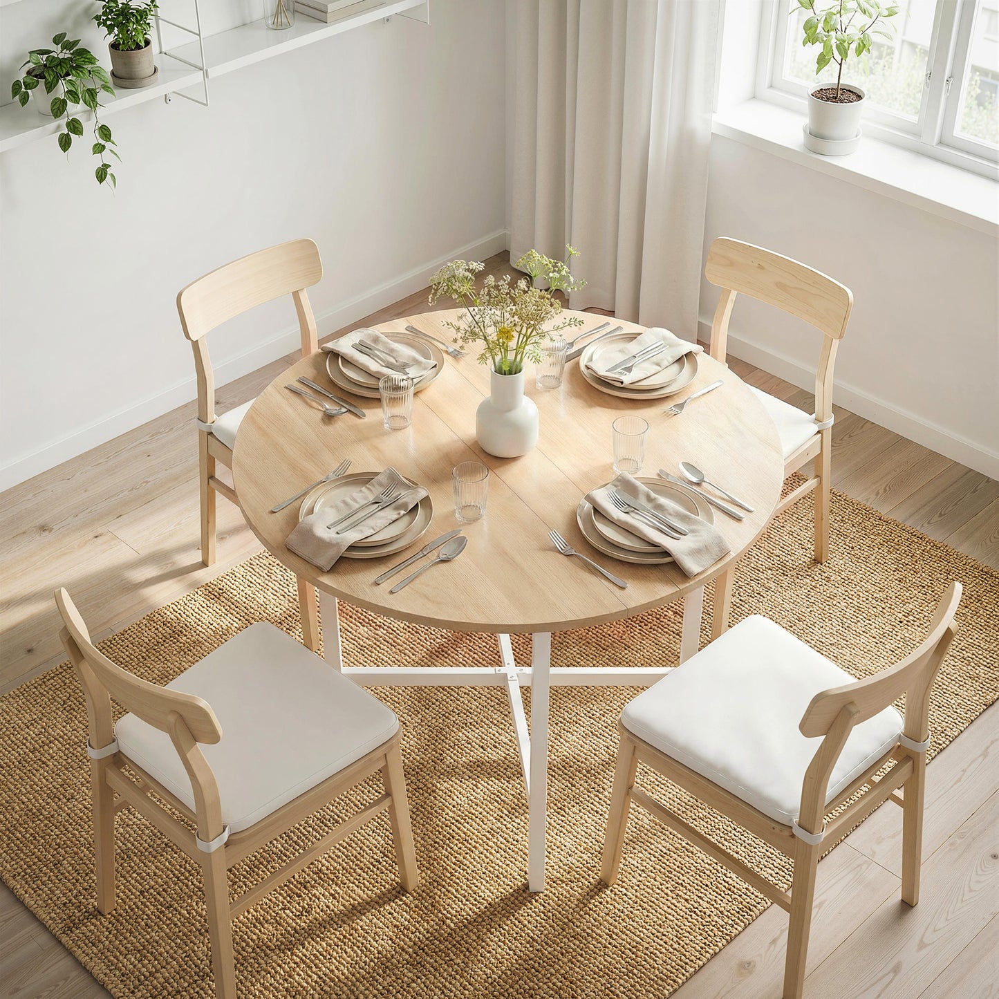 HOMCOM Folding Dining Table, Drop Leaf Extendable Kitchen Table for Small Spaces, Steel Frame, Natural Wood Finish