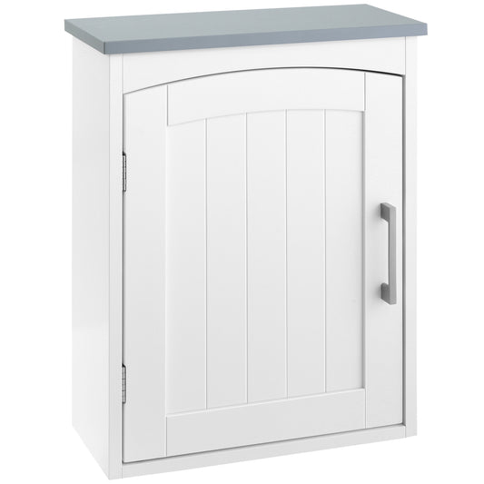 kleankin Wall-Mounted Bathroom Cabinet, Arched Door, Adjustable Shelf, Light Grey & White