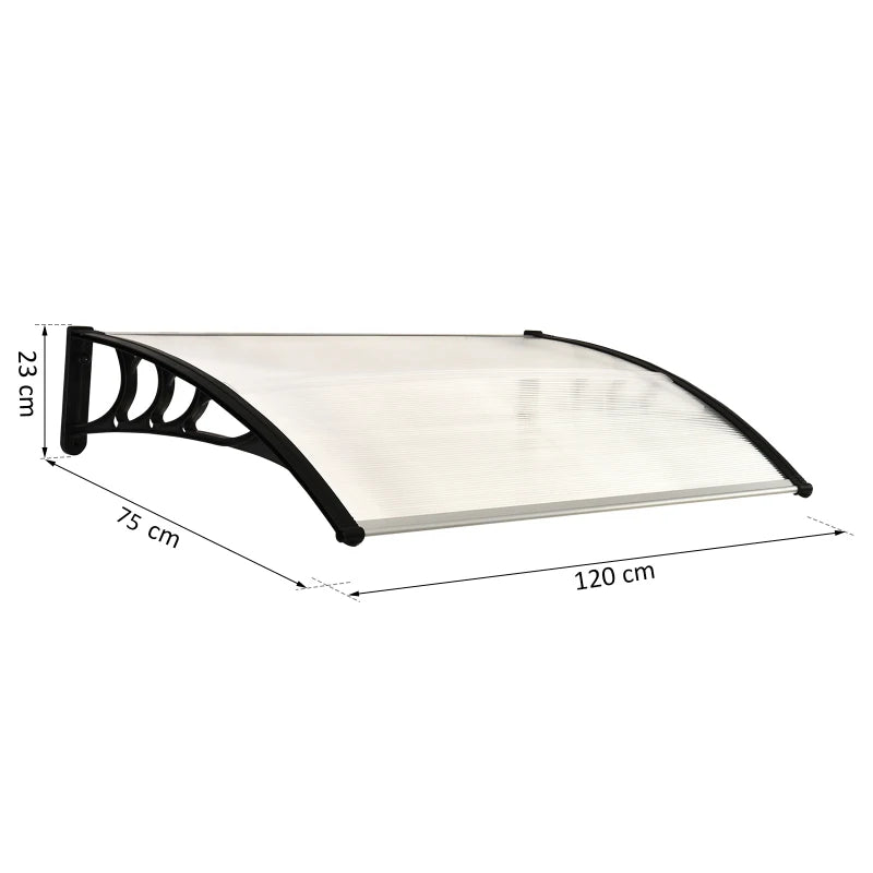 Outsunny Curved Window Door Canopy Aluminium Rigid Plastic Polycarbonate Fixed Outdoor Awning Modern Design UV Water Rain Resist 120 x 75cm White