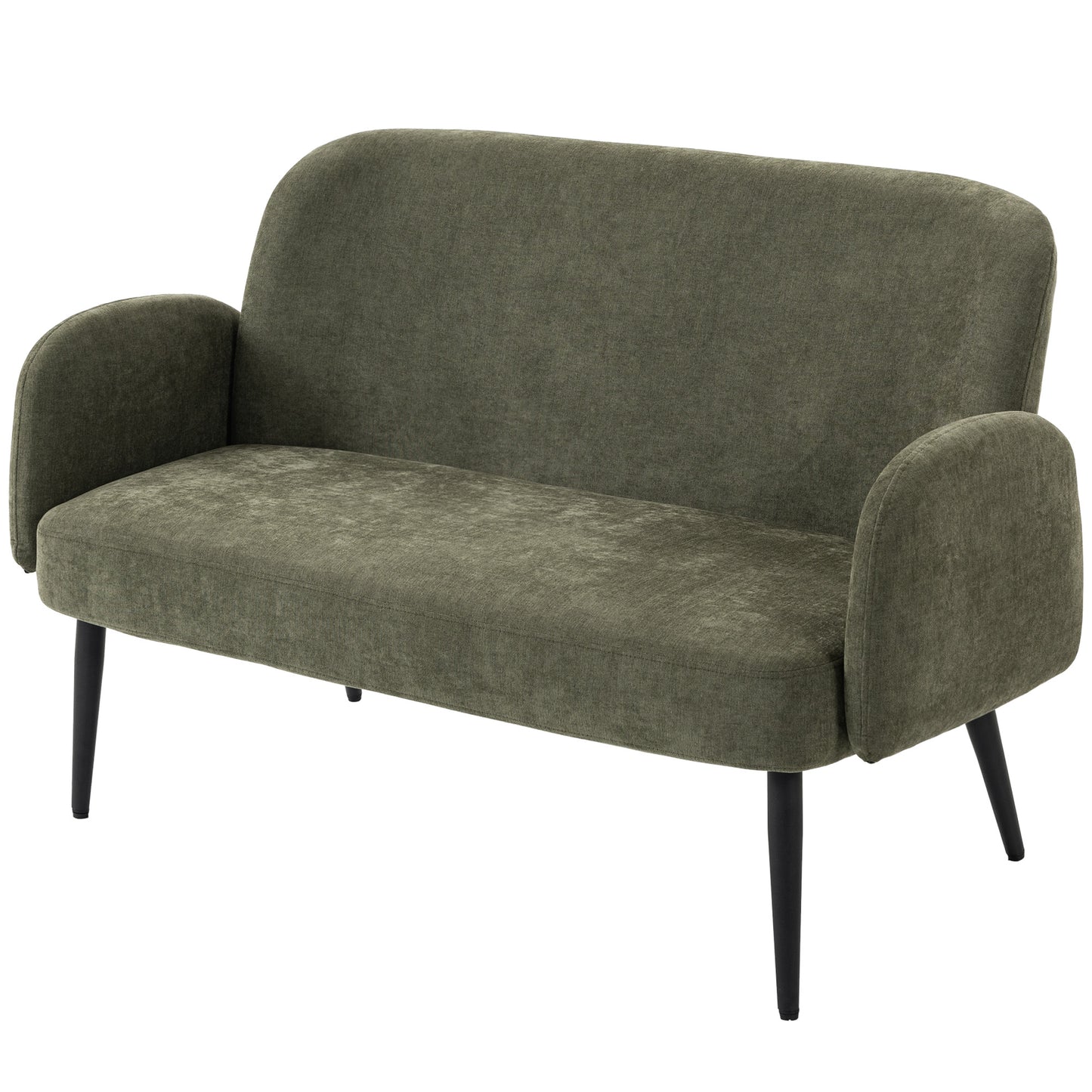 HOMCOM 132cm 2 Seater Sofa, Velvet Comfy Small Sofa Couch with Wide Seat, Thick Padding, Tapered Metal Legs, Green