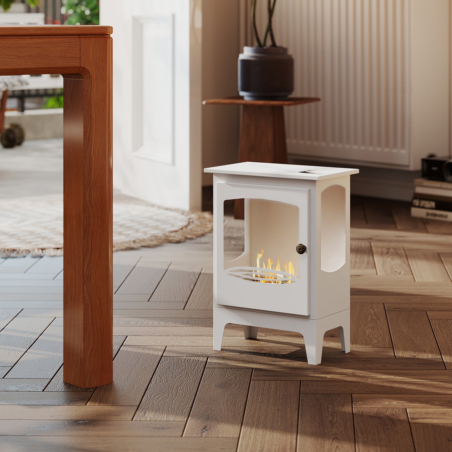 HOMCOM Freestanding Ethanol Fireplace, Steel Bioethanol Fireplace with 1.2L Tank, Stainless Steel Snuffer, 3 Hour Burn Time, White