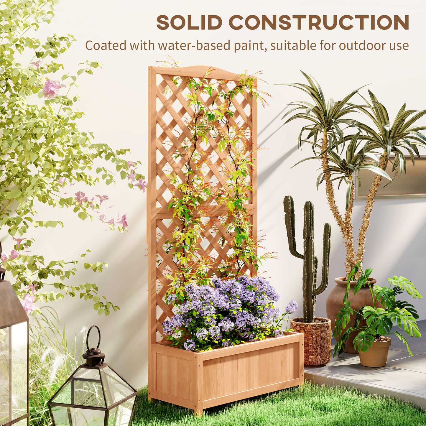 Outsunny Wooden Planter Box with Trellis, 76x36x170cm, Brown