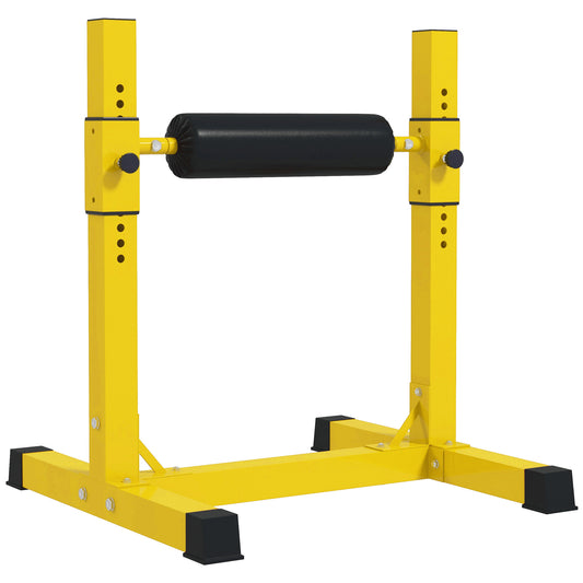 SPORTNOW Bulgarian Split Squat Stand, 12-Level Adjustable Leg Squat Machine with Foam Roller & Anti-Slip Pads for Strength Training, Yellow