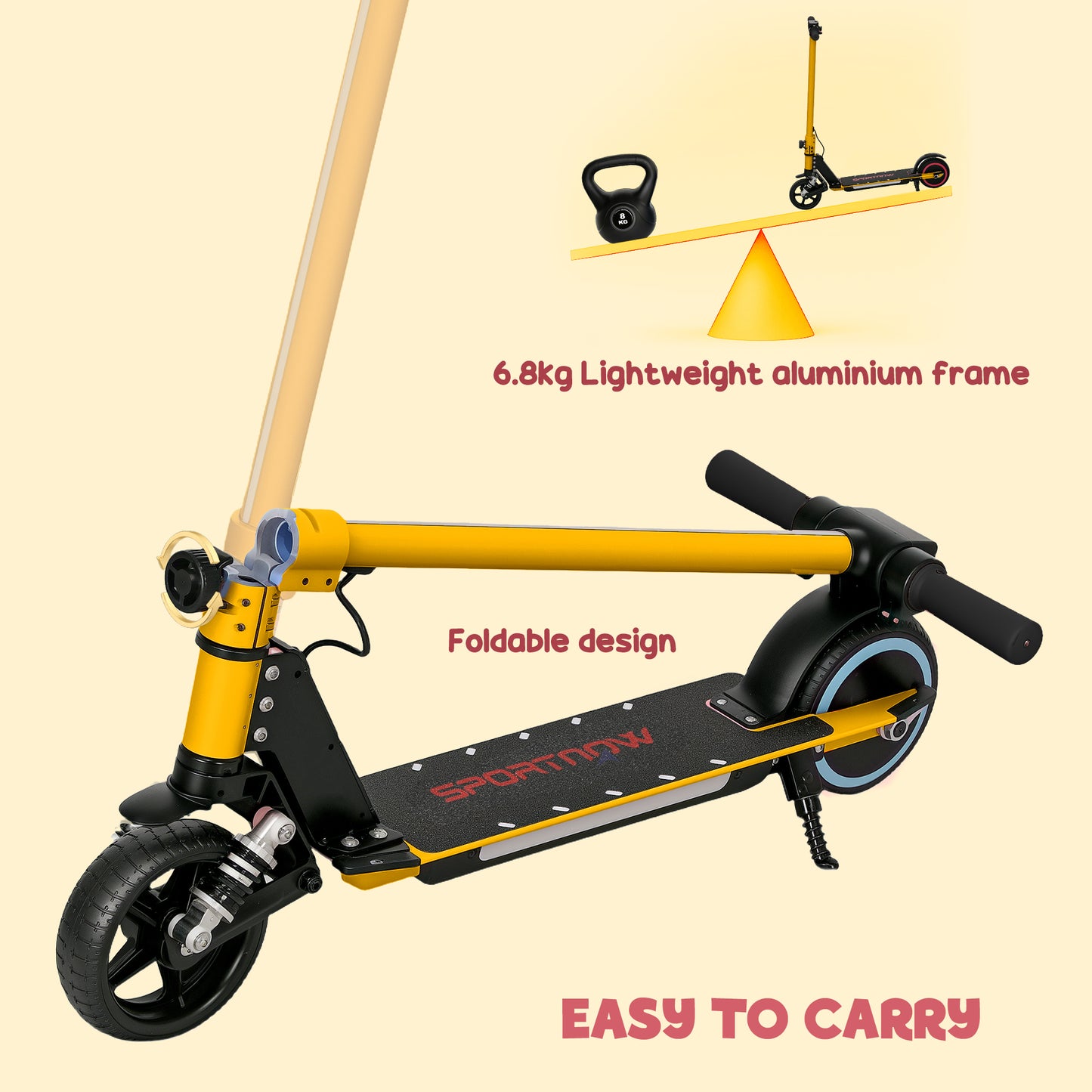 SPORTNOW Folding Electric Scooter for Kids 6-14, Dual Brakes, LED Lights, 6.8kg, Up to 14 KM/H, Gold Tone