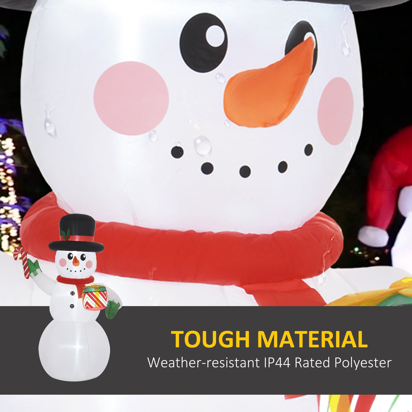 Outsunny 6FT Christmas Inflatable Snowman with Candy Cane and Gift Box, Christmas Blow Up Snowman with Built-in LED Light for Indoor, Outdoor, Party