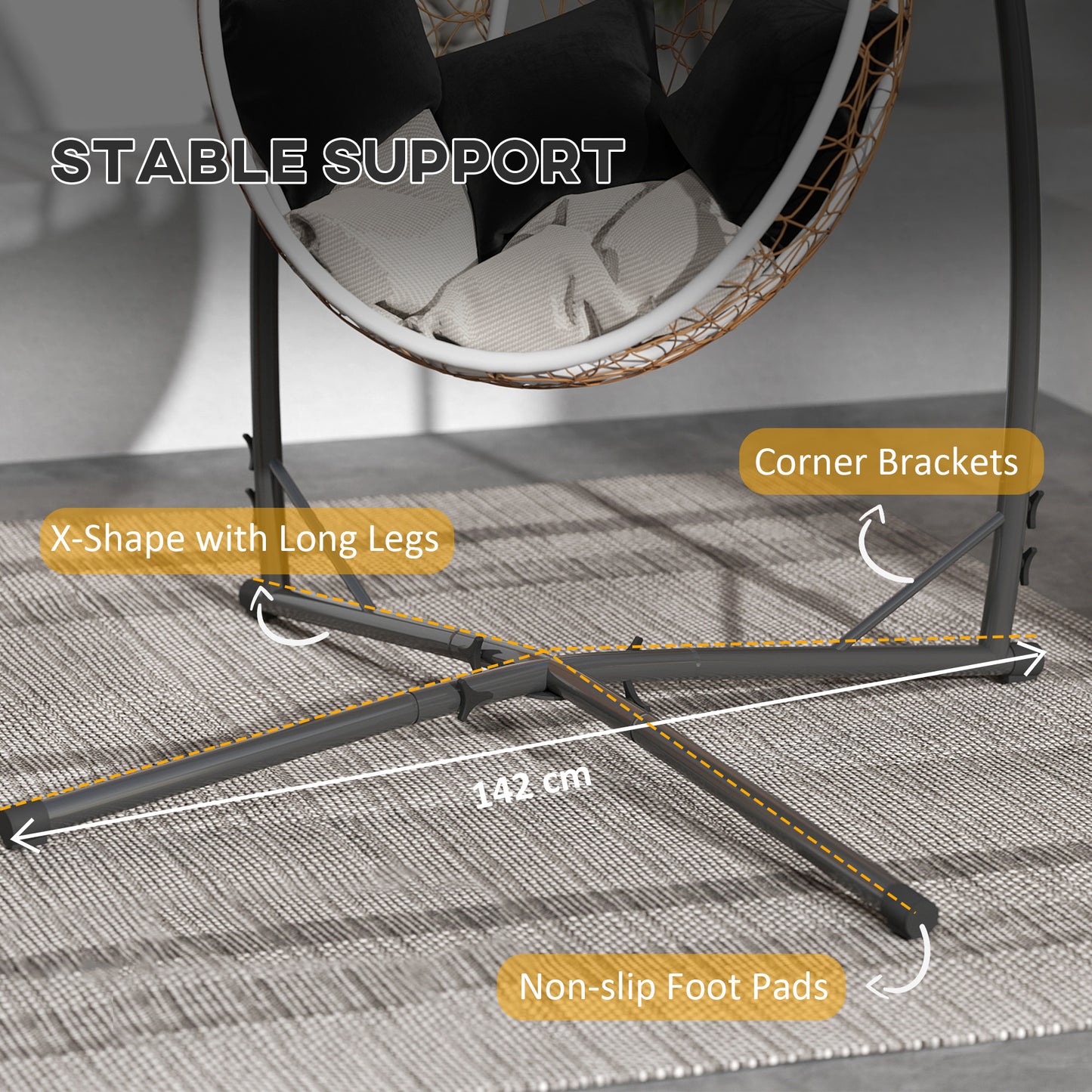 Outsunny Hammock Chair Stand Only, X-Shape Base, Heavy Duty Steel Frame, 150 KG Load, Indoor/Outdoor, Black