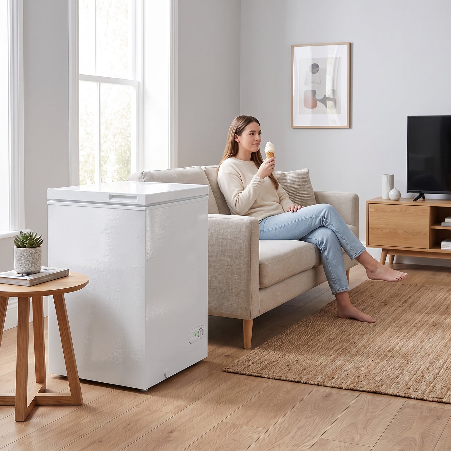 HOMCOM 91L Freestanding Chest Freezer with Removable Storage Basket, Chest Freezer with Mechanical Temperature Control, White