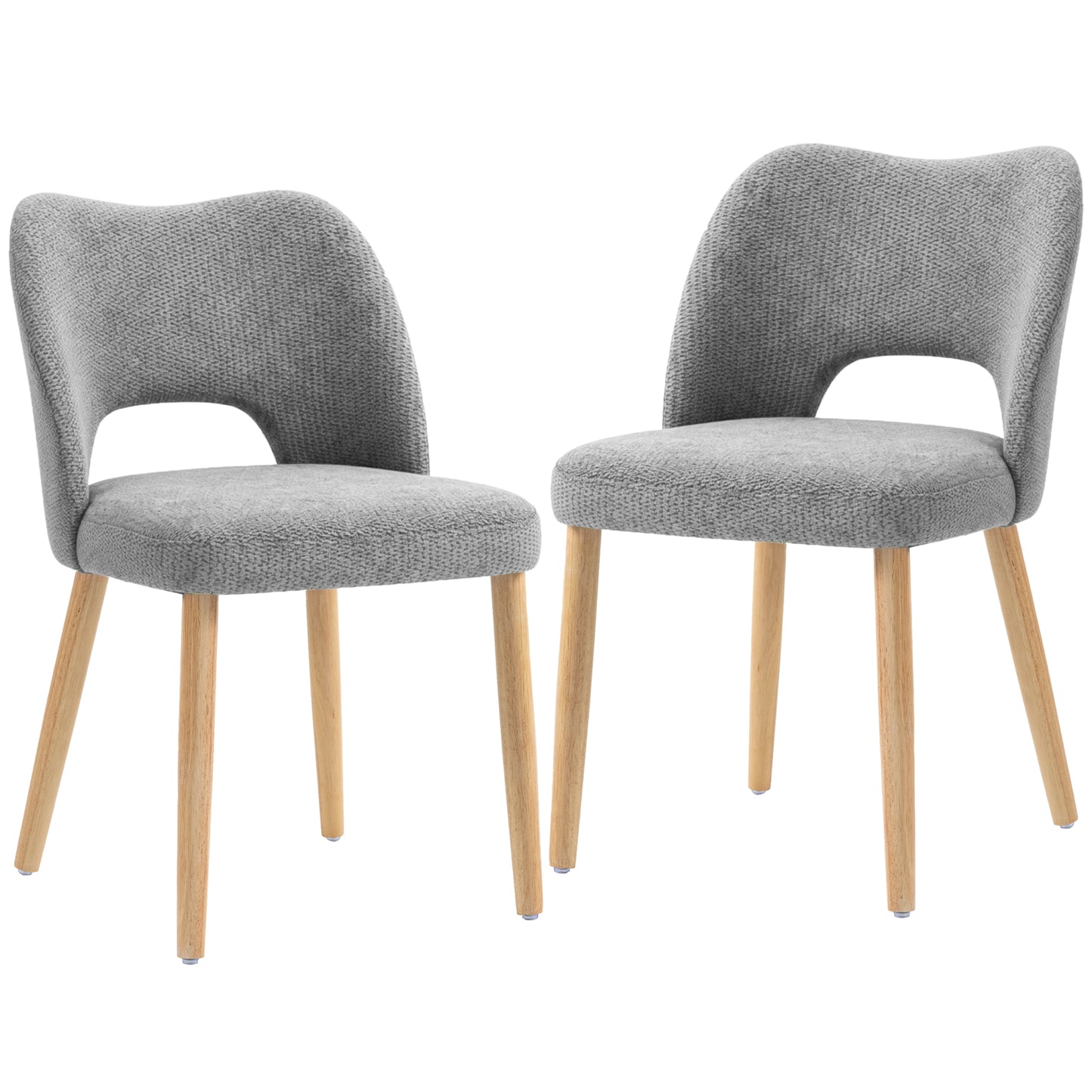 HOMCOM Dining Chairs Set Upholstered Kitchen Chenille Tool Free Assembly Rubberwood Legs, Grey