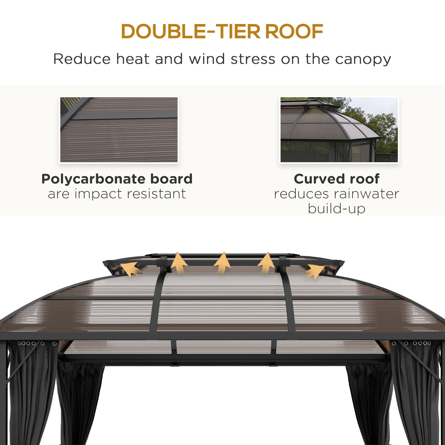 Outsunny 4 x 3m Aluminium Frame Hard Gazebo with Accessories - Brown