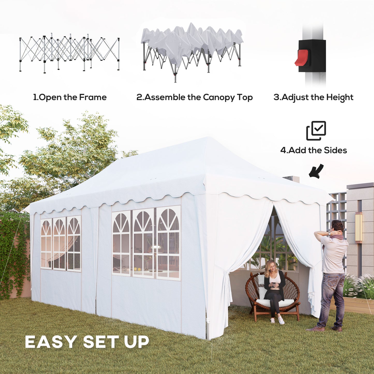 Outsunny 3x6m Pop Up Gazebo, Height Adjustable Party Tent with Carry Bag & Sand Bags, White