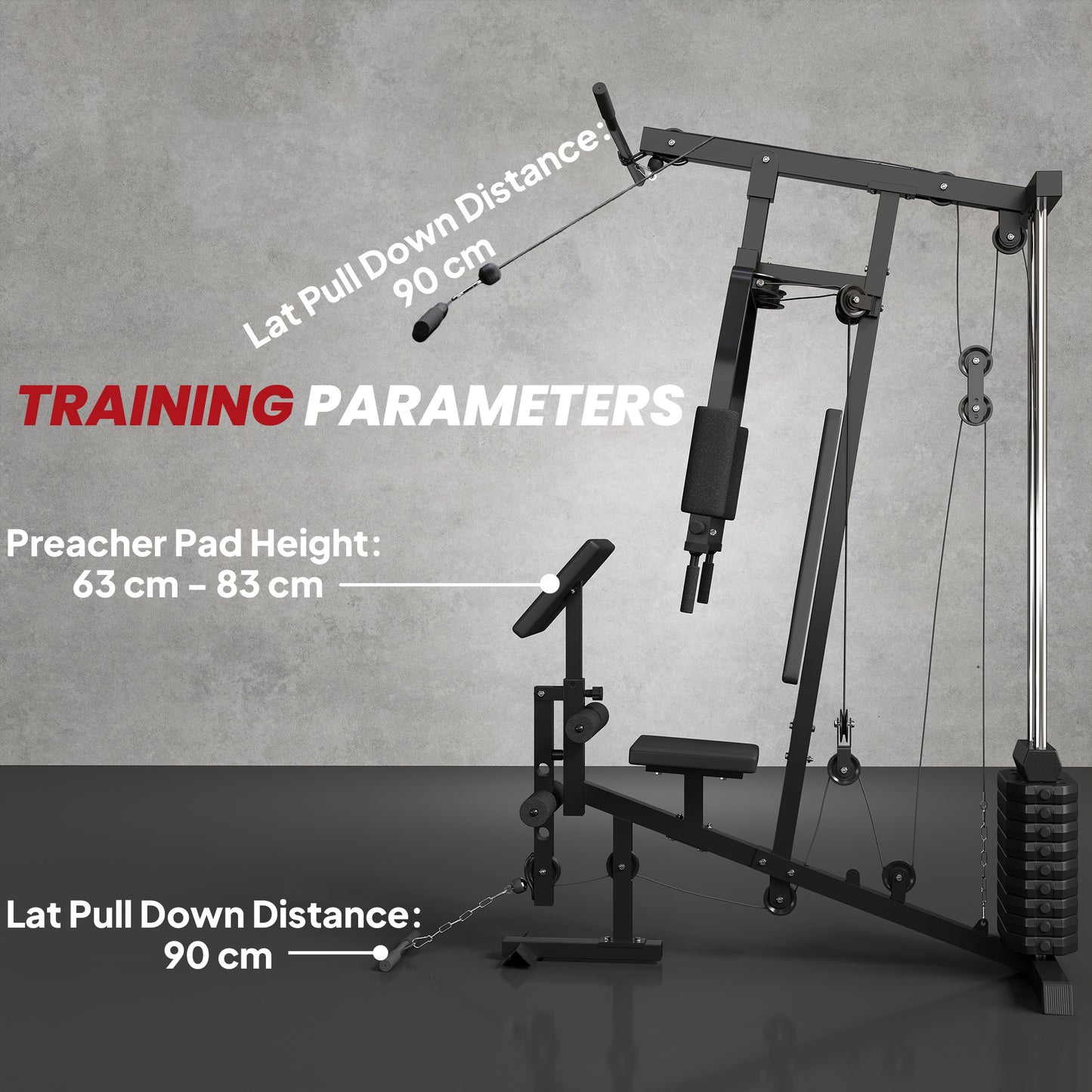 HOMCOM Multi Gym Equipment, 45KG Weight Stack, Chest Press, Butterfly Press & Leg Developer for Strength Training