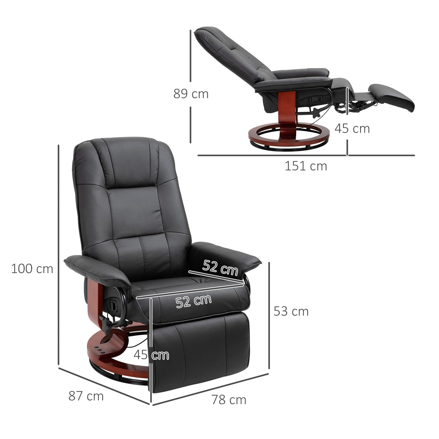 HOMCOM Linen-Like Armchair, with 145° Reclining Back and Footrest - Black