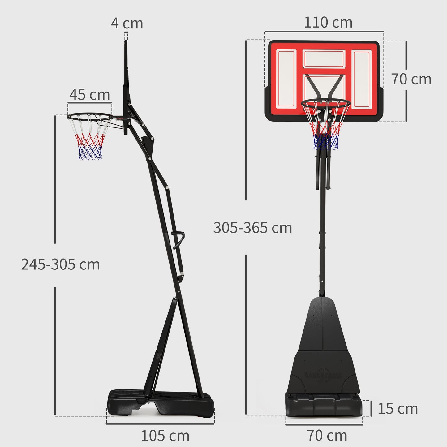 SPORTNOW Basketball Hoop Outdoor, Height Adjustable Basketball Hoop and Stand with Rebound System