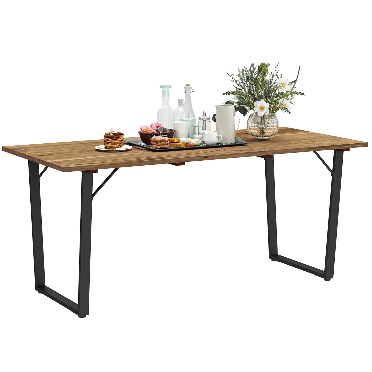 Outsunny Patio Table, 175x80cm Rectangle, Slatted Top, Parasol Hole, Weather-Resistant Fir Wood for Balcony/Terrace, Brown
