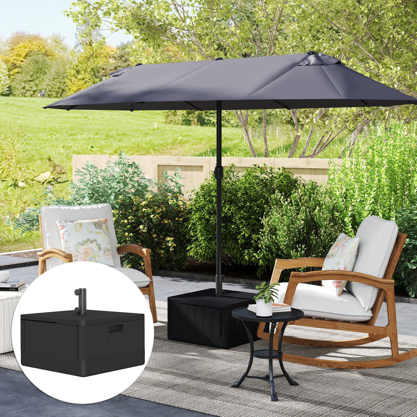 Outsunny Garden Parasol Base with Wheels, Handles, 80kg Stand/50kg Water Fill, Black