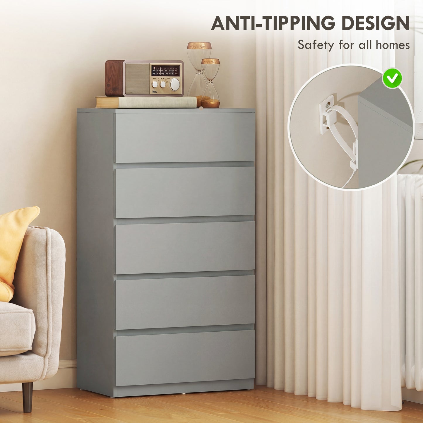 HOMCOM Chest of Drawers, 5-Drawer Storage Cabinets, Modern Dresser, Storage Drawer for Bedroom