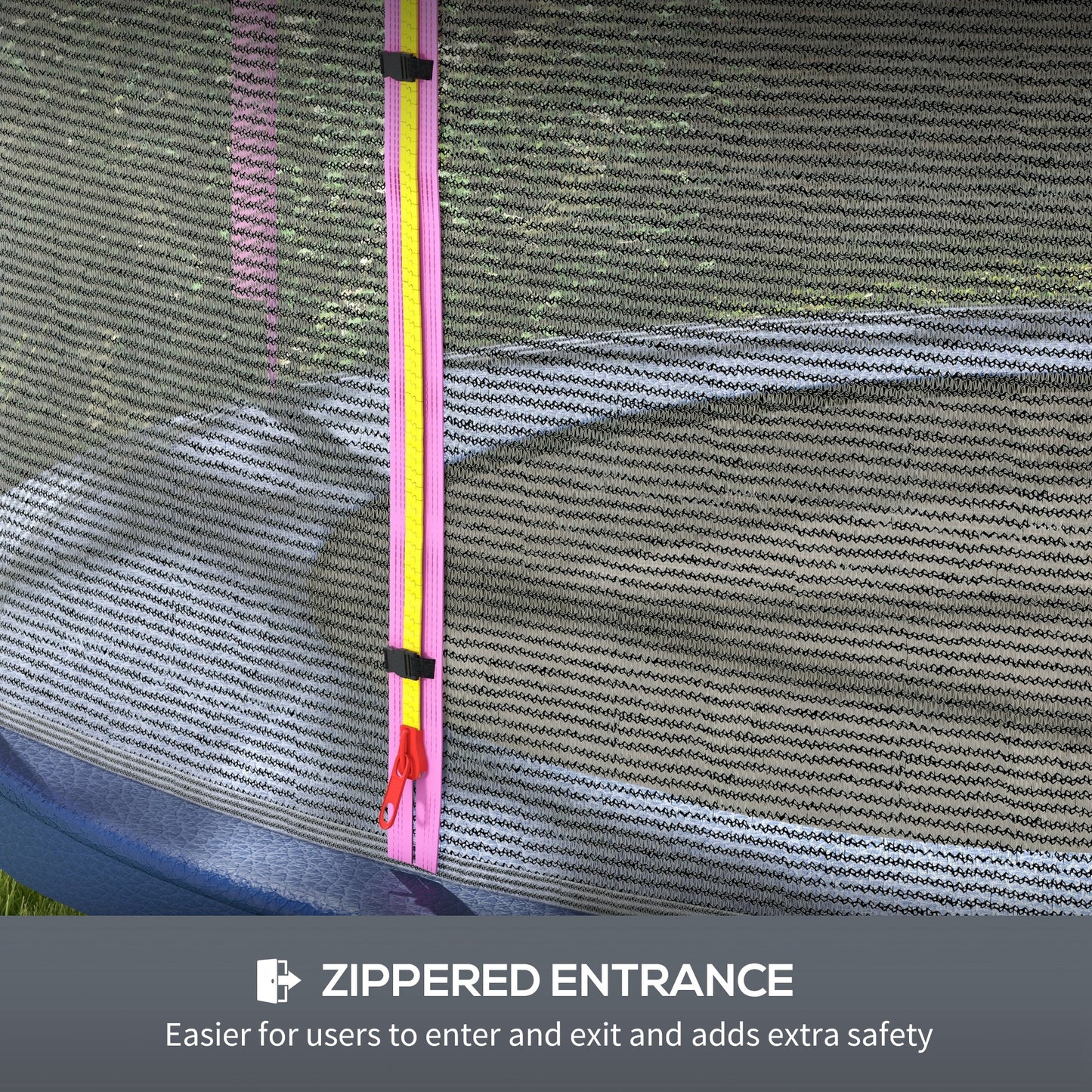 SPORTNOW 10ft Trampoline Net, Replacement Safety Net Enclosure Net with Zipped Door and  6 Plastic Pole Covers, Pink