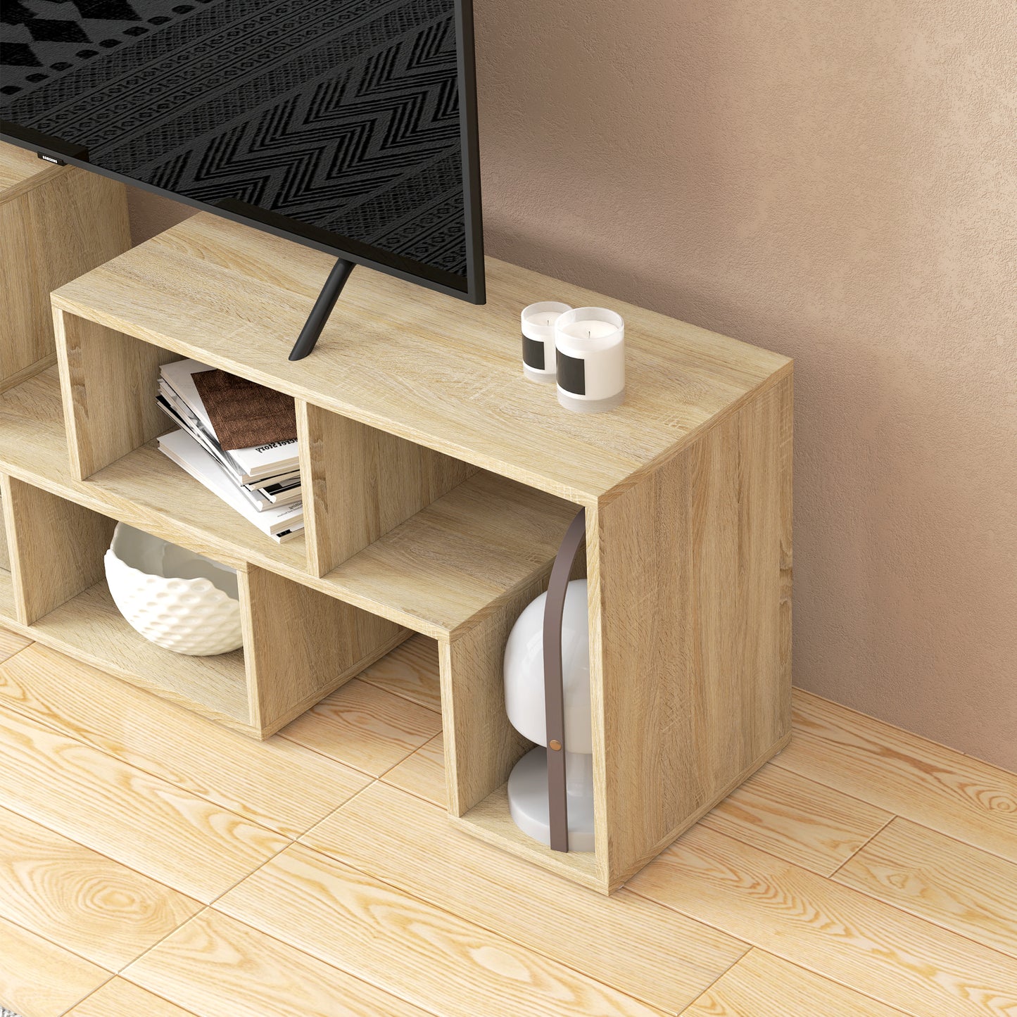 HOMCOM TV Stand for TVs up to 75", Storage Shelves, Extendable Entertainment Unit, Grey Oak