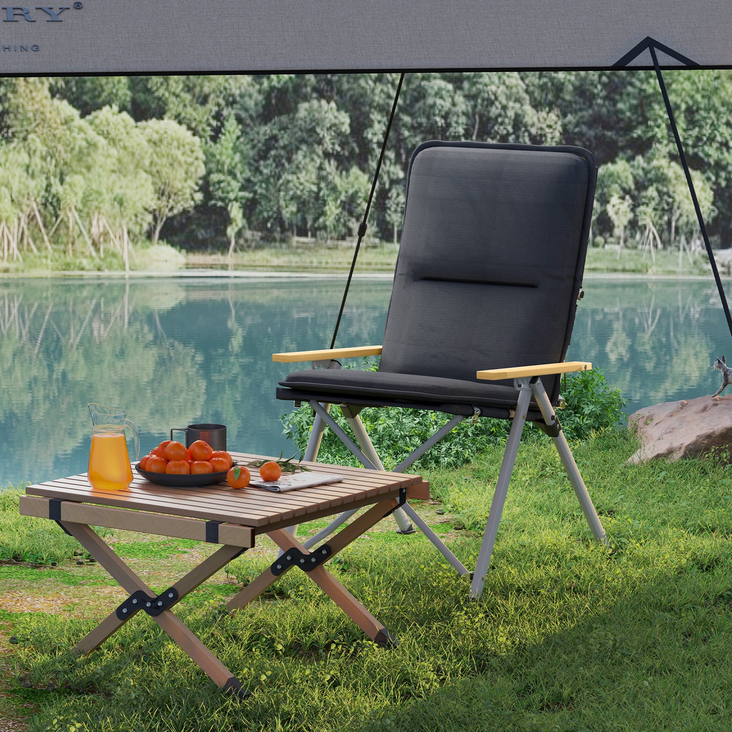 Outsunny Portable High Back Folding Camping Chair, Padded Seat with Carry Bag for Outdoor Use, Hiking, Fishing, Beach, Picnic, Black