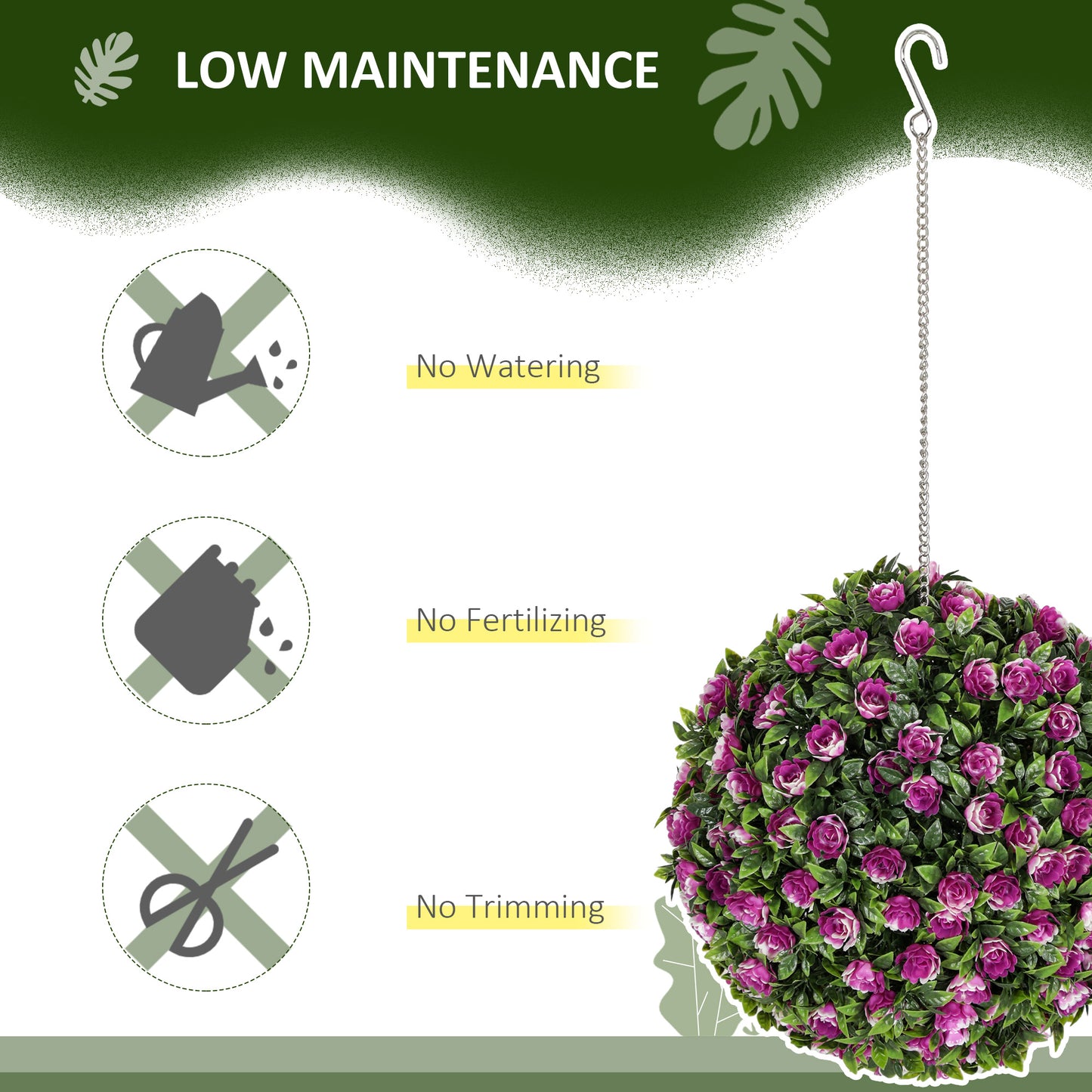 HOMCOM Set of 2 Artificial Plants, UV-Protected Topiary Rose Balls, 28cm, Purple