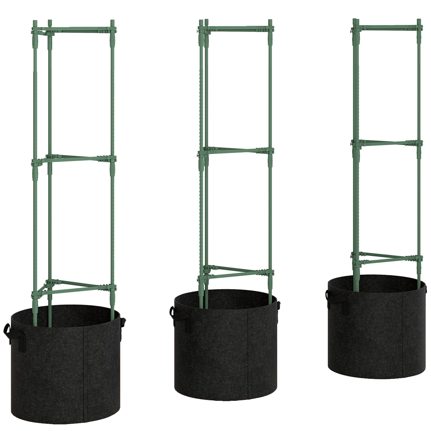 Outsunny 3 Packs Tomato Cages with 83.7L Grow Bags, 47.2" Adjutstable Triangle Plant Stakes Support Trellis with Planter Bags
