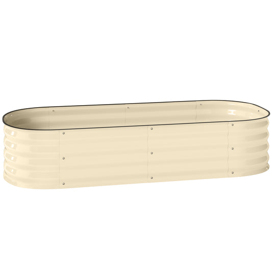 Outsunny Galvanised Raised Garden Bed, Metal Planter Box with Safety Edging, for Flowers, Herbs, Succulents, Cream White