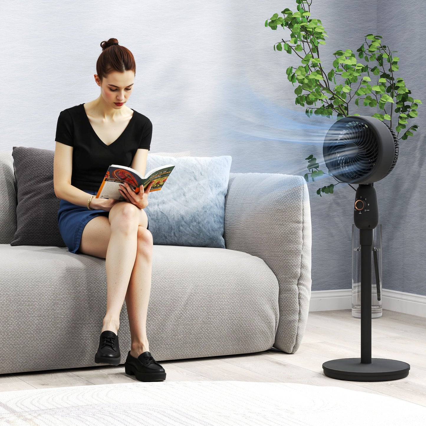 HOMCOM Pedestal Fan, 12" Floor Fan, 3 Speeds, Oscillating for Bedroom, Home & Office, Black