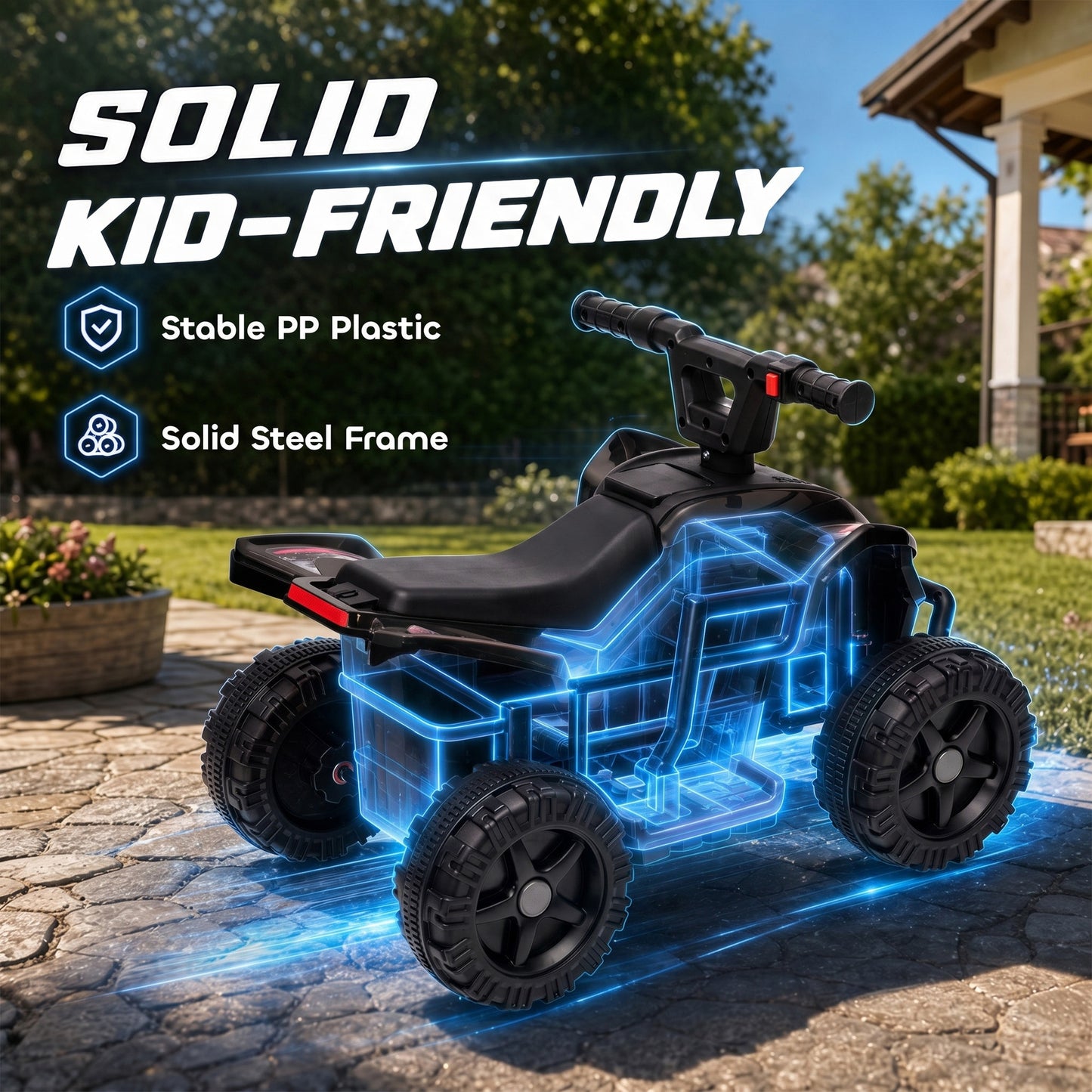 AIYAPLAY 6V Battery Powered Kids ATV, Quad Bike w/ Handlebar Button Control, Max 1.2MPH, Max 55lbs Load, for 18-48 Months, Black