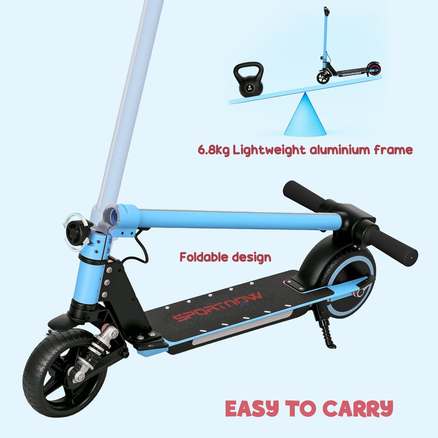 SPORTNOW Folding Electric Scooter for Kids 6-14, Dual Brakes, LED Lights, 6.8kg, 14 KM/H & 6 KM, Blue