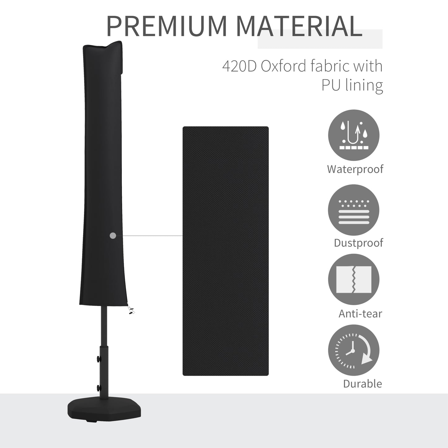 Outsunny Parasol Cover, Cantilever Umbrella Cover, Banana Umbrella Cover with Zipper for Outdoor Garden, Patio, Black