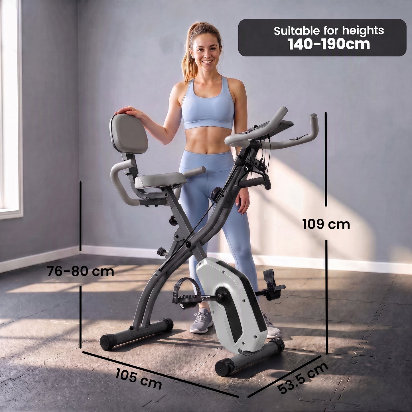 SPORTNOW 4-In-1 Folding Exercise Bike with Resistance Bands, Bluetooth App, 8-Level Magnetic Resistance, LCD Display, Grey