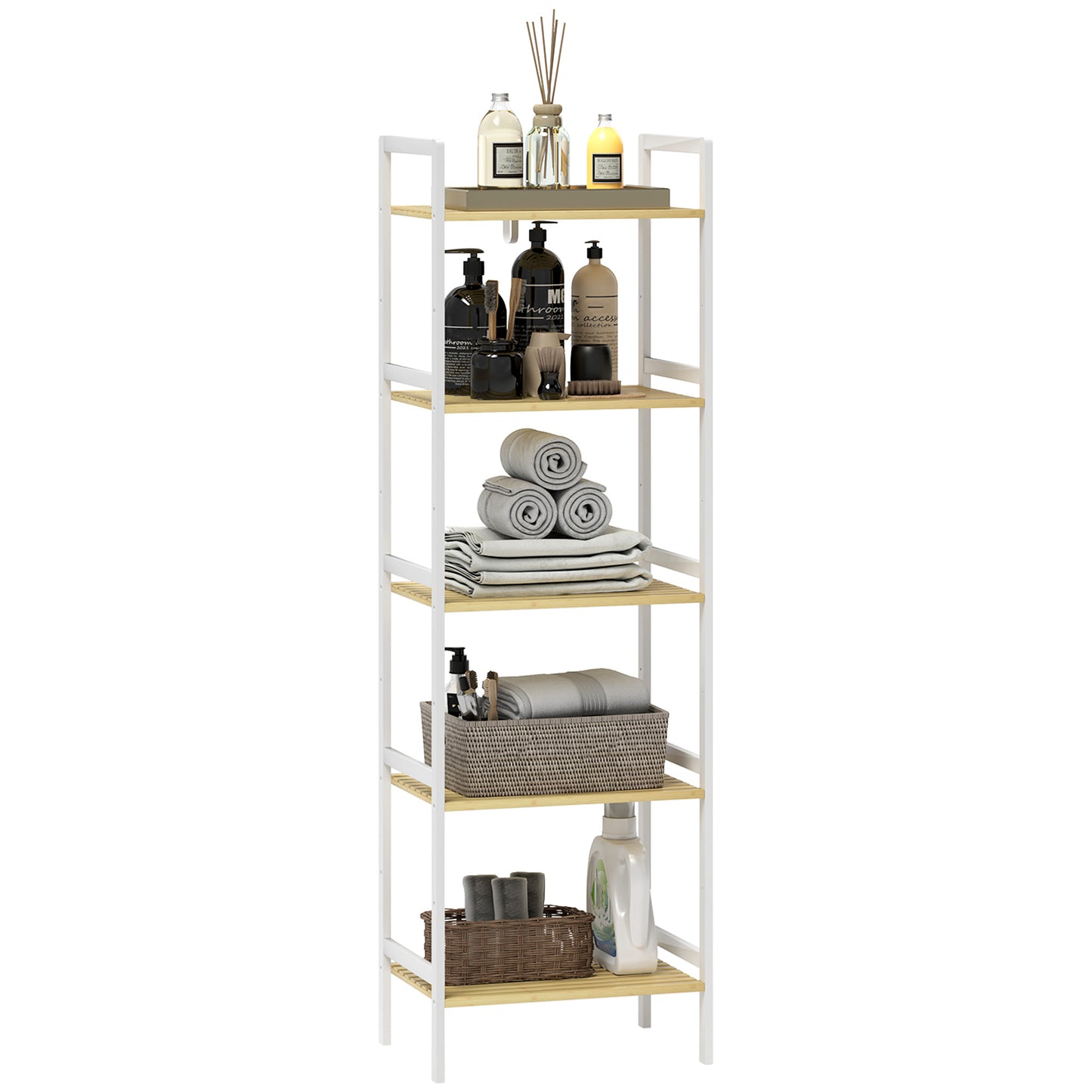 HOMCOM Five-Tier Bamboo Adjustable Shelf Storage Unit
